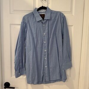 Mens Tattersall of London Blue Check Plaid Long Sleeve Dress Shirt Size 17 32/33